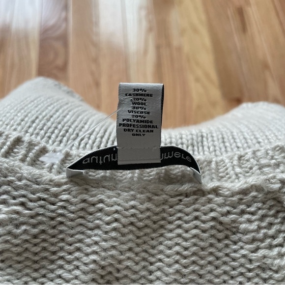 Autumn Cashmere Oatmeal High Low Mixed Knit Cable V Neck Sweater RH9048 Size S - Picture 8 of 10